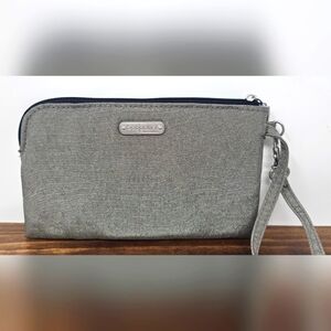 Baggallini On The Go Wristlet Wallet Phone Travel Silver Blue RFID